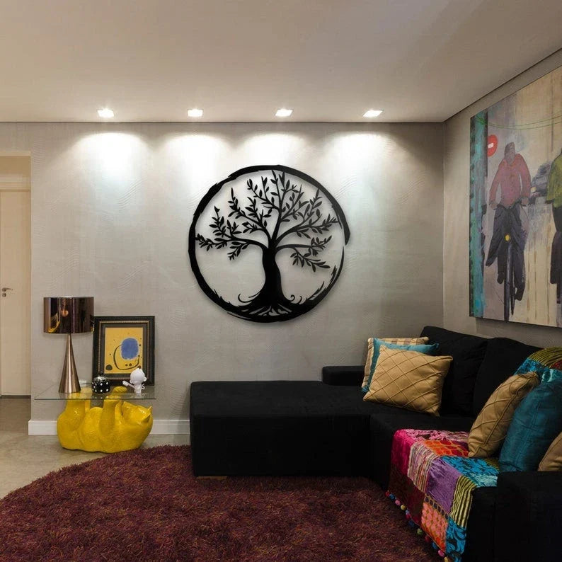 Circle Of Enlightenment Enso Circle And Bonsai Tree Of Life Wall Decor Outdoor Front Porch Decor Garden Housewarming Gift - 8 inches - metal sign