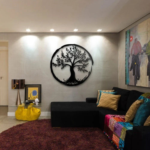 Circle Of Enlightenment Enso Circle And Bonsai Tree Of Life Wall Decor Outdoor Front Porch Decor Garden Housewarming Gift - 8 inches - metal sign
