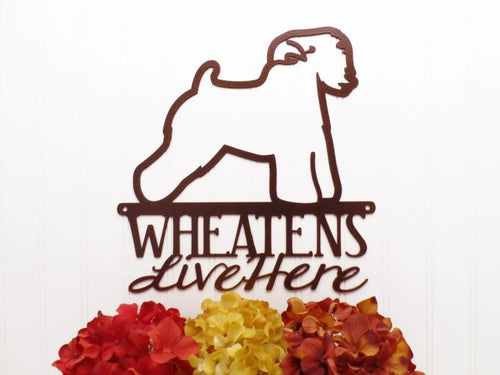 Wheatens Live Here Metal Sign Copper Wheaten Terrier Wheaten Dog Sign Outdoor Sign - 8 inches - metal sign