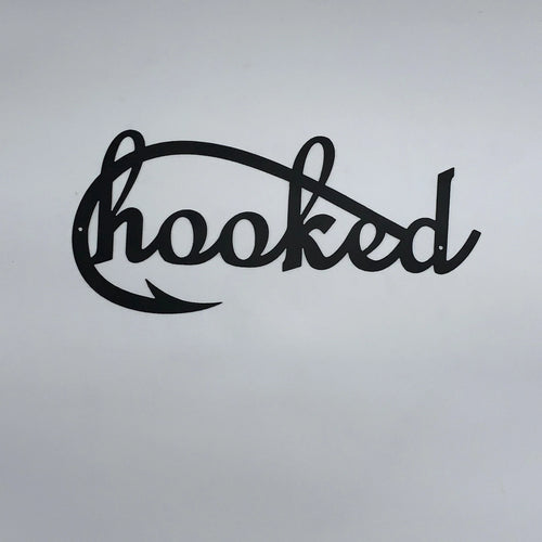 Hooked Metal Sign Fishing Decor Metal Fishing Sign Fishing Sign - 8 inches - metal sign