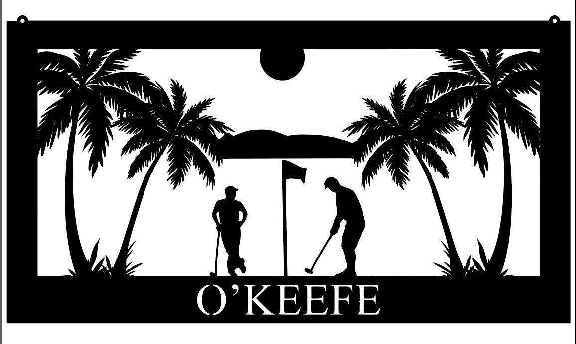 Metal Golfing Sign golfing Scene Palm Tree 3foot Metal House Sign - 8 inches - metal sign