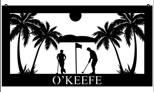 Metal Golfing Sign golfing Scene Palm Tree 3foot Metal House Sign - 8 inches - metal sign