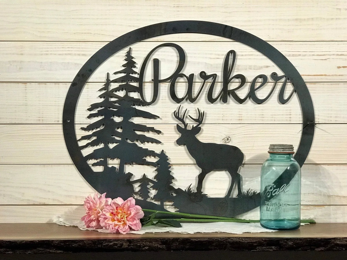 Last Name Metal Deer Sign Deer Hunter Gift 30 Inch Large Metal Sign - 8 inches - metal sign
