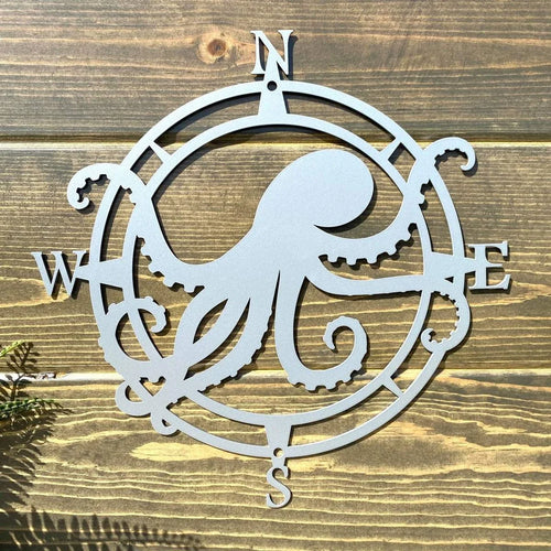 Octopus Compass Wall Decor Cut Metal Sign Metal House Sign - 8 inches - metal sign