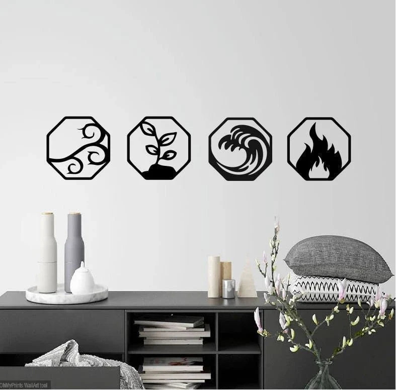 Four Elements Metal Sign 4 Elements Metal Wall Decor Elements Signs Wind Fire Water Earth Decor - 8 inches - metal sign
