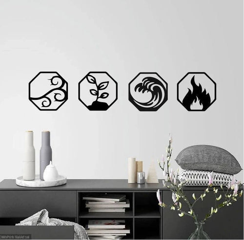 Four Elements Metal Sign 4 Elements Metal Wall Decor Elements Signs Wind Fire Water Earth Decor - 8 inches - metal sign