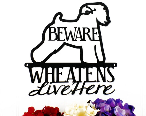 Wheatens Live Here Metal Sign Black Wheaten Terrier Wheaten Dog Sign Outdoor Sign - 8 inches - metal sign