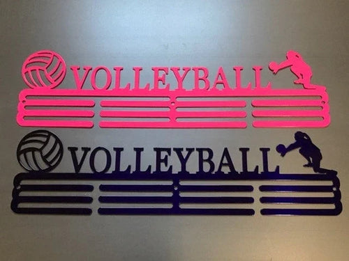 Volleyball Medal Hanger Holder Display Rack 3 Rung Cut Metal Sign - 8 inches - metal sign