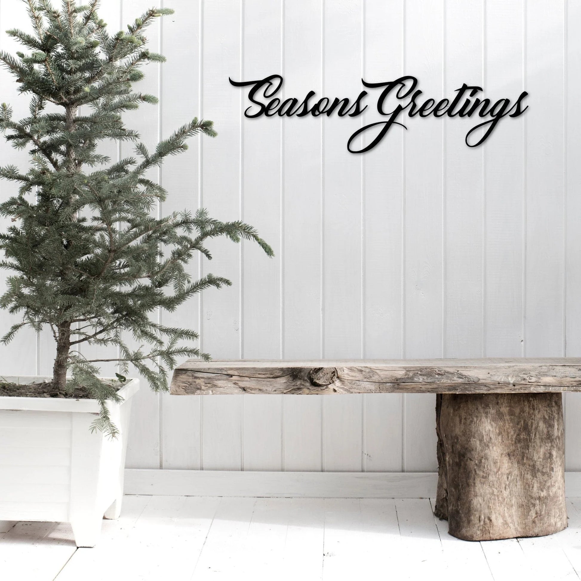 Seasons Greetings Sign Steel Script Words For The Wall Holiday Sign Christmas Decor Winter Sign Mantel Decor - 8 inches - metal sign