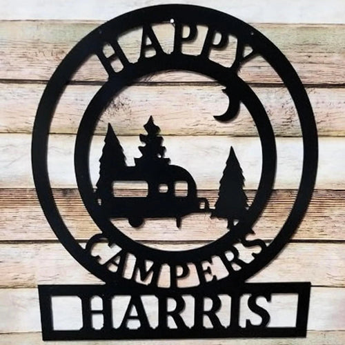 Happy Camper Decor Family Sign For The Campsite Great Rv & Campground Gift Idea - 8 inches - metal sign