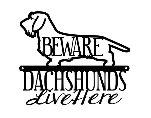 Wire Haired Dachshunds Live Here Metal Sign Black Weiner Dog Dachshund Door Sign Dachshund Gift Toy Dog - 8 inches - metal sign