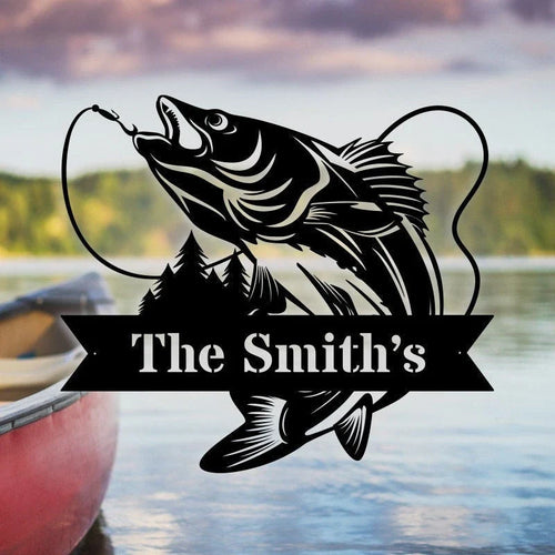 Walleye Metal Fish Sign For Outdoors On House Fishing Lover Wall Sign - 8 inches - metal sign