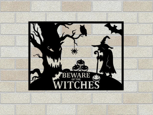 Beware Of The Witches Metal Sign Halloween Metal Sign Pumpkin Metal Sign Horror Day Decor Halloween Day Decor Wall Hanging Gifts - 8 inches - metal sign