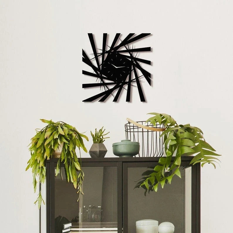 Metal Wall Clock Large Wall Clock Metal Wall Decor Office Decor Wall Hanging Abstract Boho Clock Living Room Art - 8 inches - metal sign