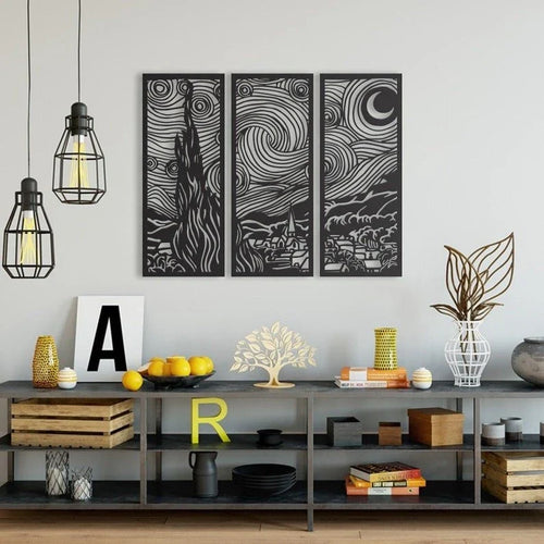 Metal Art Inspired from Van Gogh Starry Night Wall Decor Signs Bedroom Living room Bathroom Office Kitchen - 8 inches - metal sign