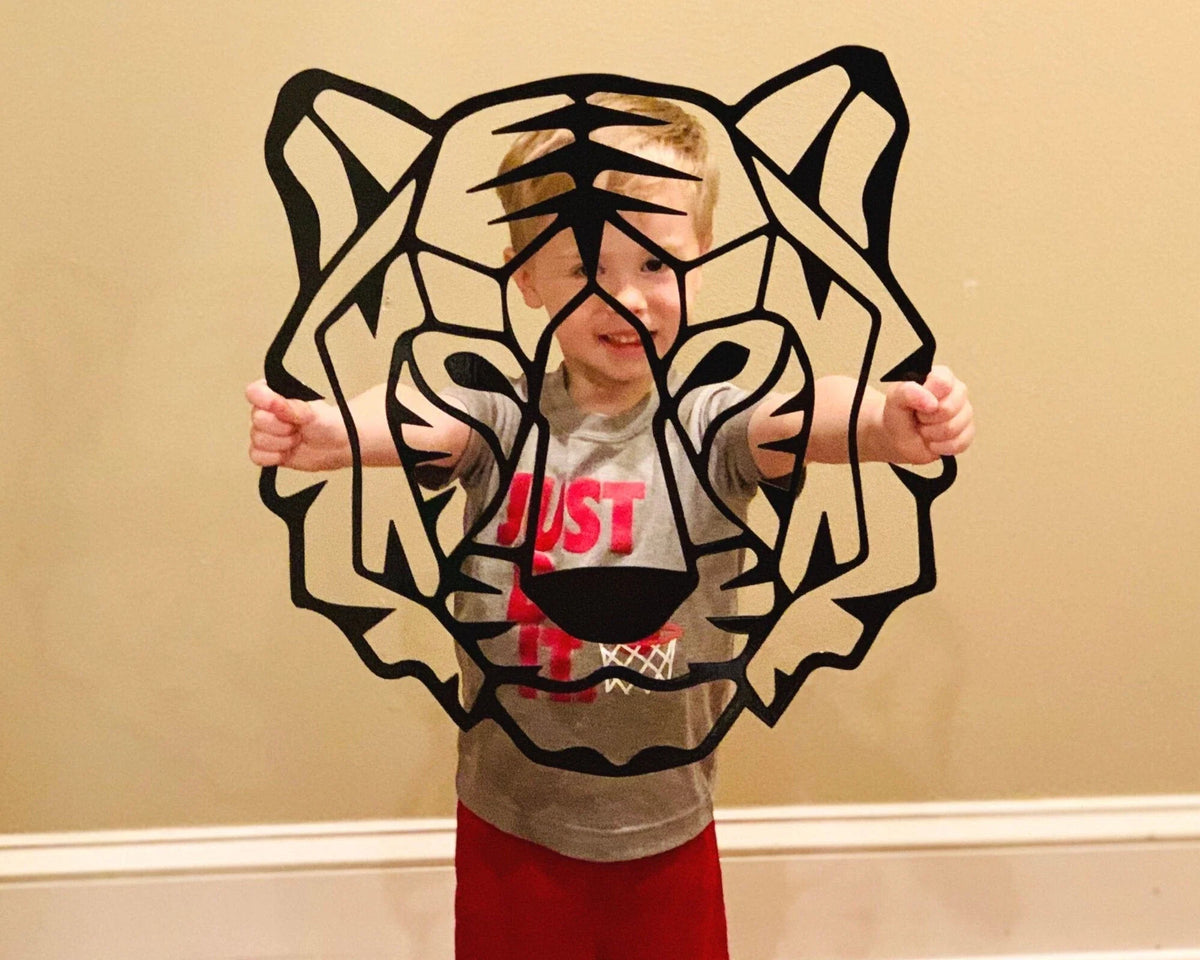 Geometric Tiger Kids Room Metal Decor Door Hanger Housewarming Gift Tiger Fans Kids Room Geometric Animal Art - 8 inches - metal sign
