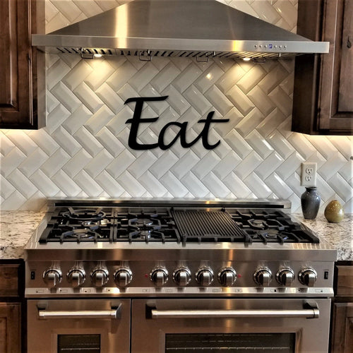 Eat Metal Sign Script Word Kitchen Sign Metal Wall Decor Word Art Kitchen Eat Sign Cursive Font Let's Eat - metal sign