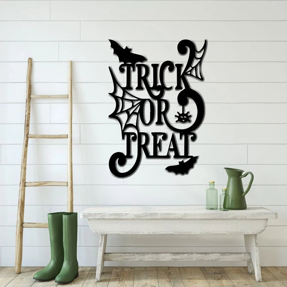 Trick Or Treat Metal Sign Door Decor Halloween Decor Halloween Door Hanger Halloween Metal Sign Scary Halloween Spider Web Sign - 8 inches - metal sign