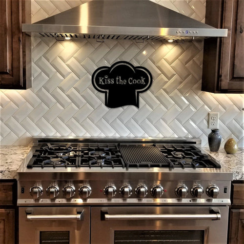 Kiss The Cook Sign Chef Gift Kitchen Sign Chef Hat Kitchen Wall Decor Cooking Gifts Gift For Chef - 8 inches - metal sign