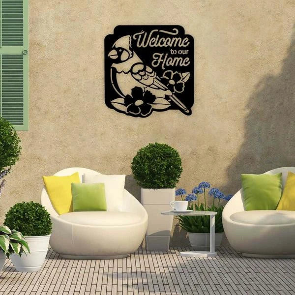Bird Lovers Welcome To Our Home Cut Metal Sign - 8 inches - metal sign