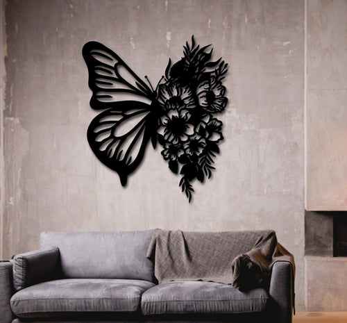 Butterfly Metal Wall Sign Metal Wall Hanging Butterfly Metal Art Interior Wall Decorbutterfly Flowers Exclusive - 8 inches - metal sign