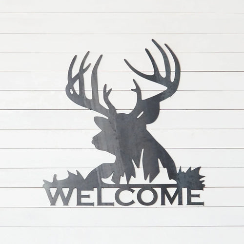 Welcome Deer Metal Art Welcome Sign Wildlife Welcome Sign Rustic Welcome Sign Outdoors Welcome Sign - 8 inches - metal sign