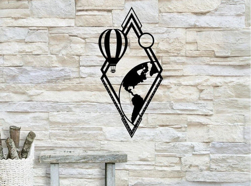 Hot Air Balloon Metal Earth Balloon Earth World Air Balloon Metal Wall Decor - 8 inches - metal sign