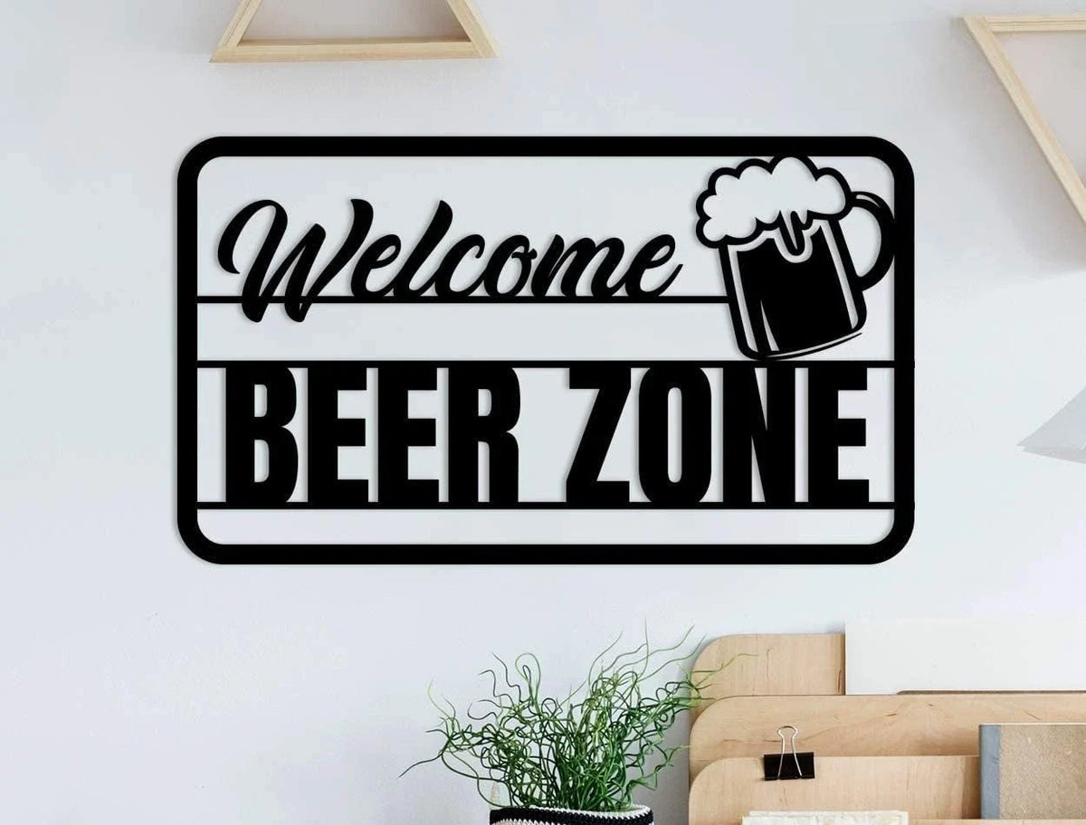 Beer Bar Metal Wall Welcome Beer Zone Metal Sign Beer Bar Decor Sign For Bar Beer Bar Door Hanger - 8 inches - metal sign