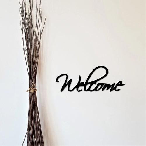 Welcome Sign Cursive Welcome Word Entryway Sign Housewarming Gift Metal Word Artfront Door Hanger Script Sign - 8 inches - metal sign