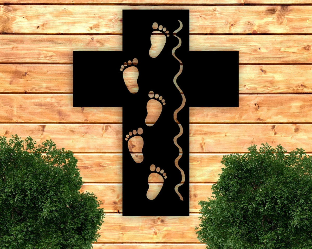 Footprints In The Sand Metal Cross Art Metal Cross Wall Decor Kids Room Metal Christian Christian Signs - 8 inches - metal sign