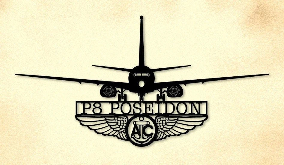 P8 Poseidon With Aircrew Wings Metal Sign Cut Metal Sign Wall Decor - 8 inches - metal sign