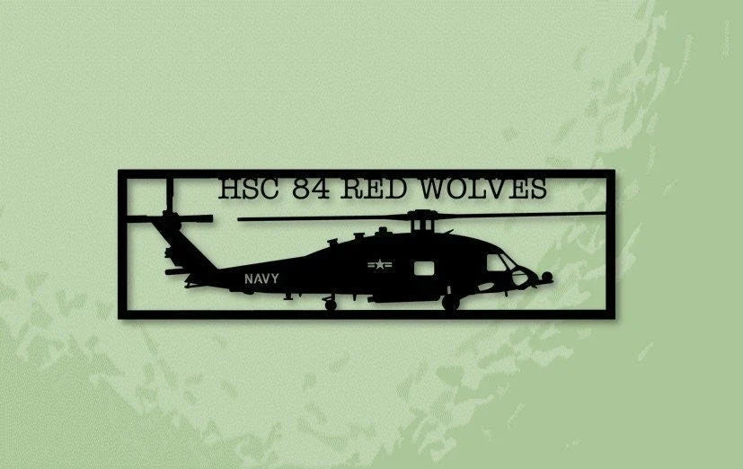 Hsc84 Red Wolves Hh60h Seahawk Special Warfare Helicopter Metal Sign Cut Metal Sign Wall Decor - 8 inches - metal sign