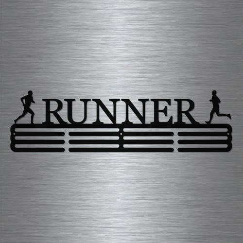 Running Marathon Medal Hanger Holder Display Rack 3 Rung Cut Metal Sign - 8 inches - metal sign