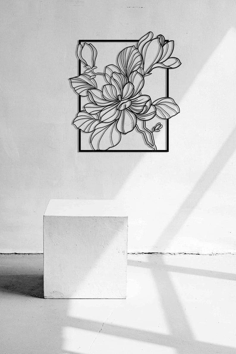 Magnolia Flower Metal Wall Decor Wall Hangings Bedroom Wall Decor Livingroom Wall Decor Dining room Wall Decor - 8 inches - metal sign
