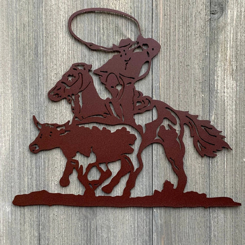 Cowboy Roping Steer Metal Sign Cutout Cut Metal Sign Wall Metal Art - 8 inches - metal sign