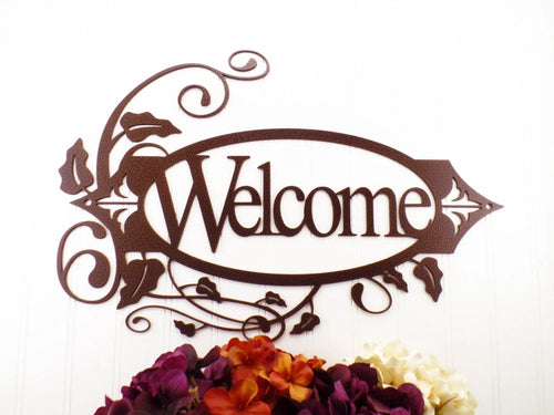 Welcome Metal Sign With Vines Copper Outdoor Sign House Sign Door Sign Sign Signage - 8 inches - metal sign