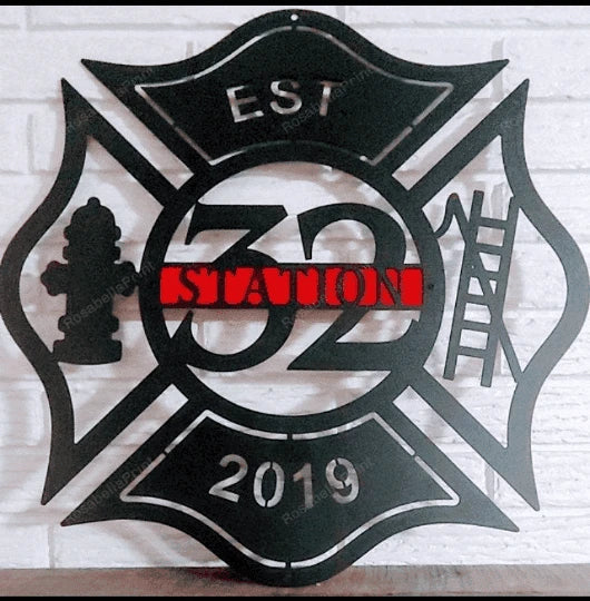 Badge Number Metal Maltese Cross Sign Cut Metal Sign Metal House Sign - 8 inches - metal sign