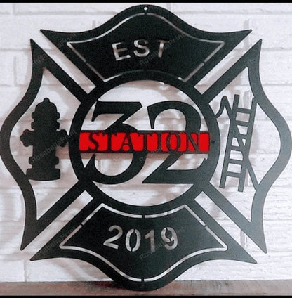 Badge Number Metal Maltese Cross Sign Cut Metal Sign Metal House Sign - 8 inches - metal sign