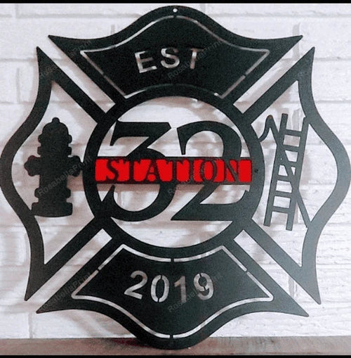 Badge Number Metal Maltese Cross Sign Cut Metal Sign Metal House Sign - 8 inches - metal sign