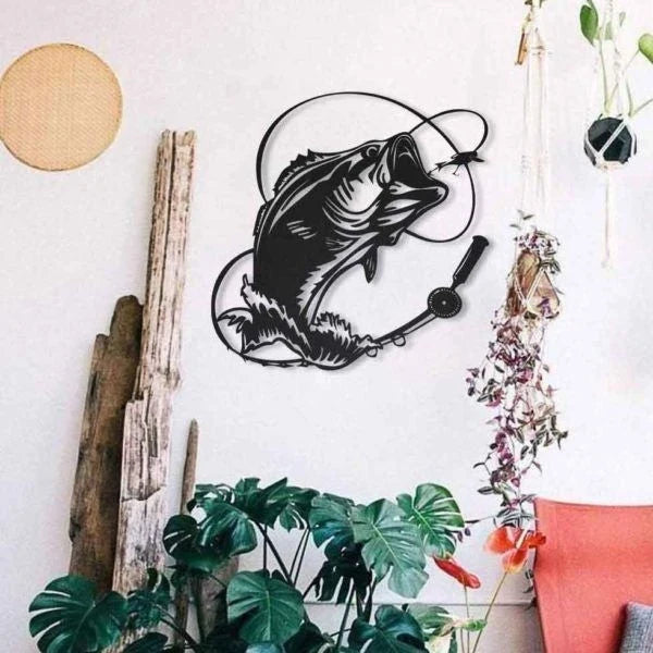 Bass Fishing Salt Fly Metal Wall Decor Cut Metal Sign Metal House Sign - 8 inches - metal sign