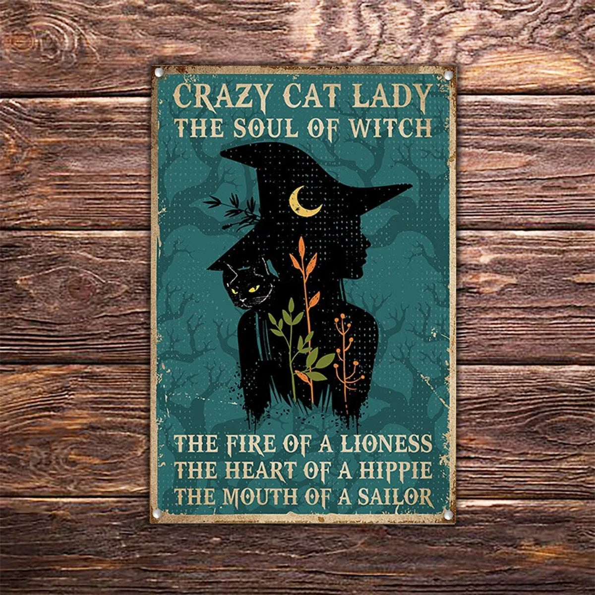 Crazy Cat Lady Witch Metal Sign Wall Metal Sign - 8 inches - metal sign