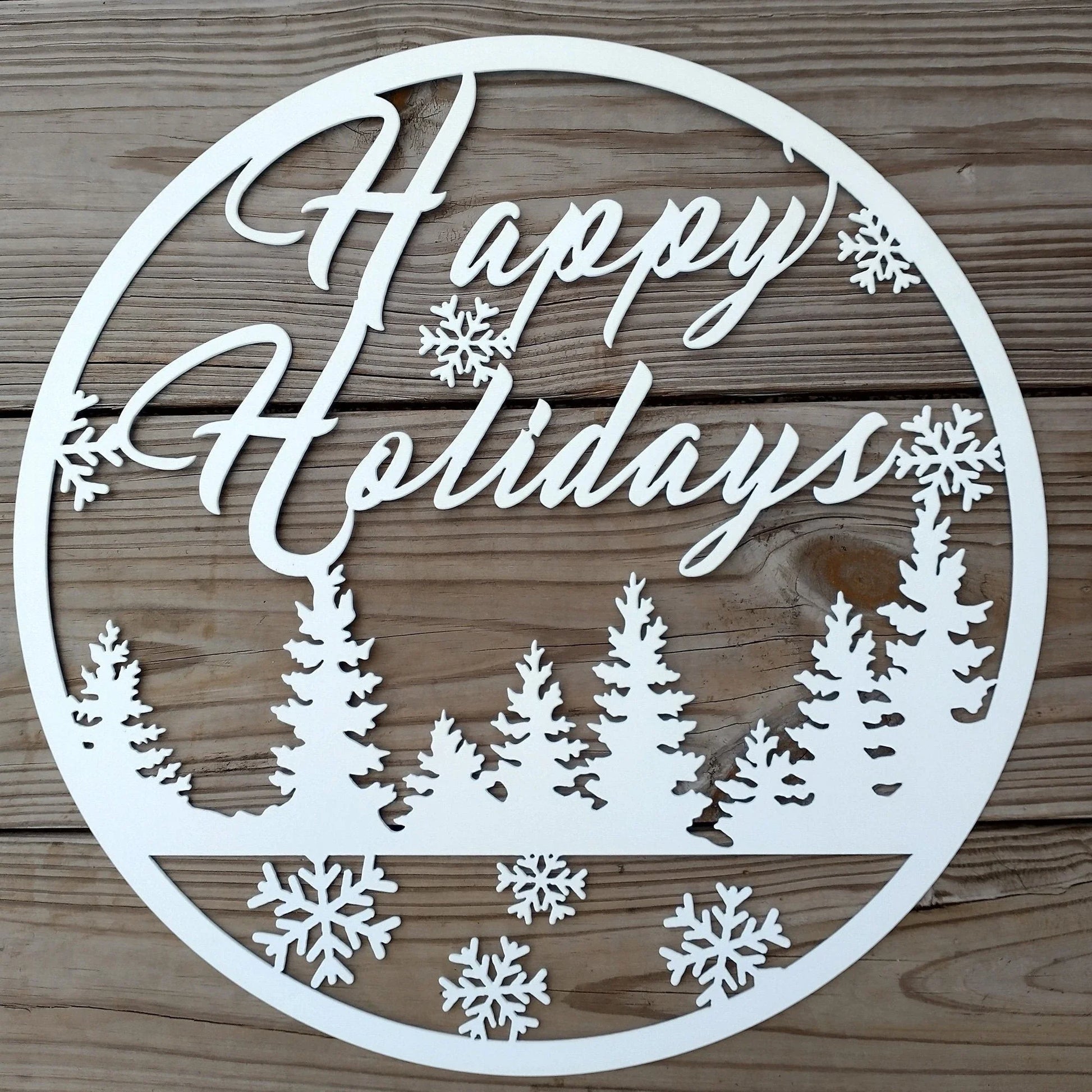 Happy Holidays Metal Wall Sign Winter Steel Decor - 8 inches - metal sign