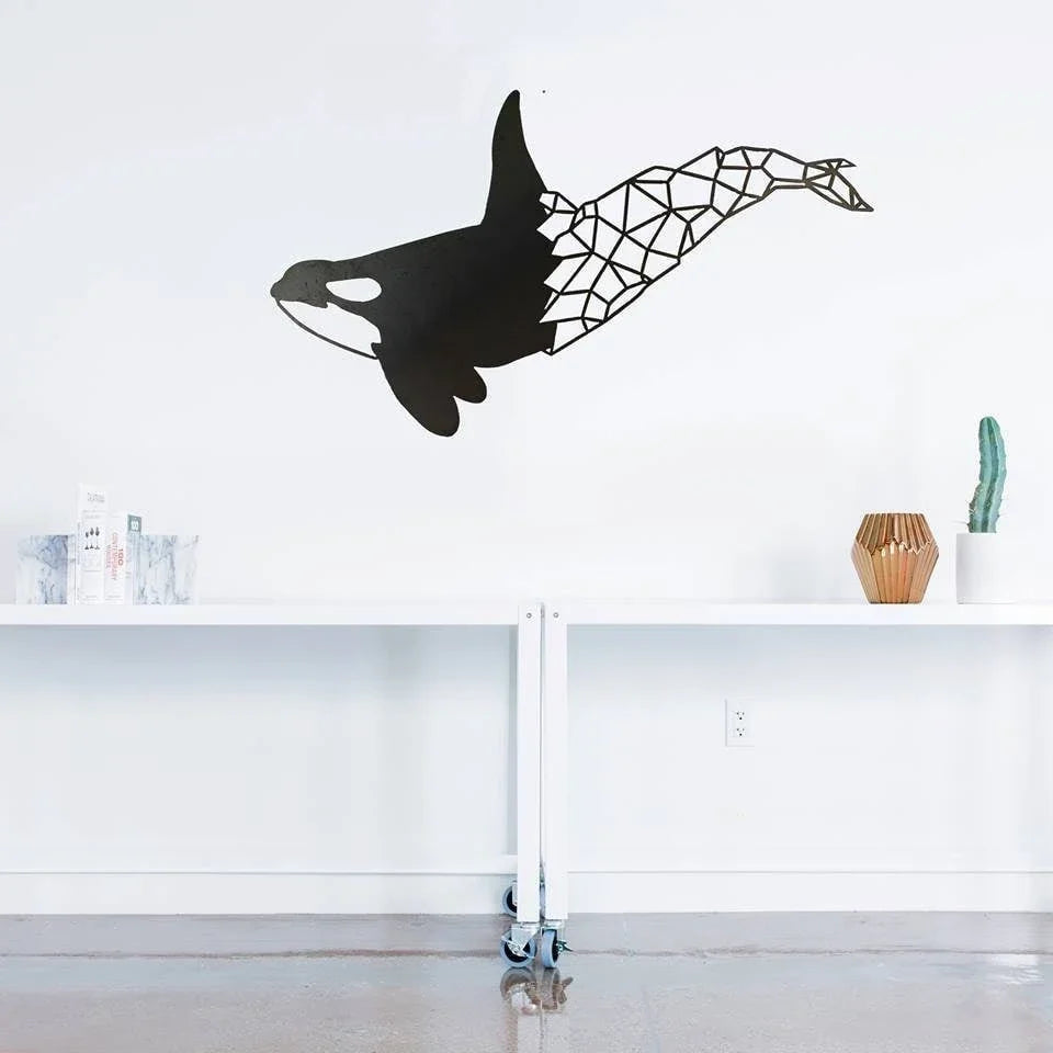 Geometric Orca Metal Art Cut Metal Sign - 8 inches - metal sign