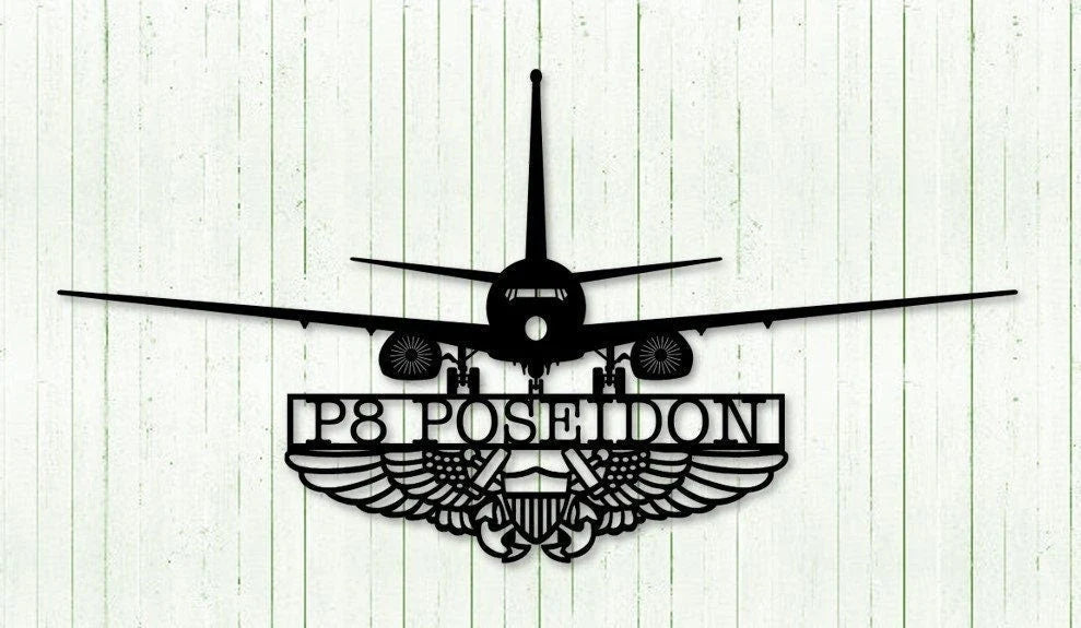 P8 Poseidon With Naval Flight Officer (nfo) Wings Metal Sign Cut Metal Sign Wall Decor - 8 inches - metal sign