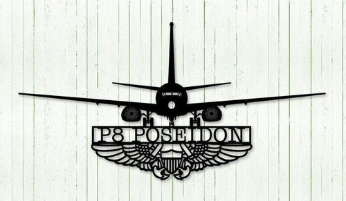 P8 Poseidon With Naval Flight Officer (nfo) Wings Metal Sign Cut Metal Sign Wall Decor - 8 inches - metal sign