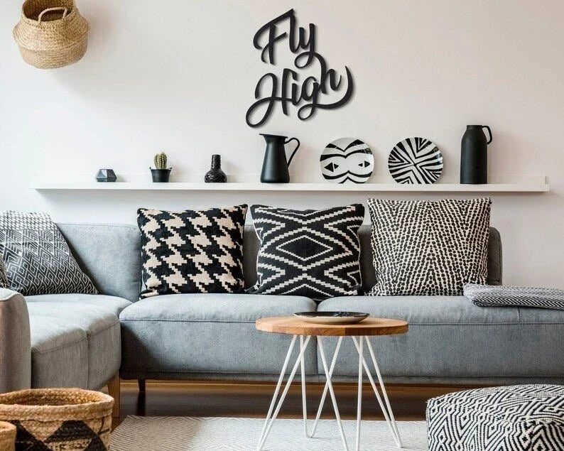 Fly High Metal Wall Sign Quote Wall Art Metal Wall Hangings Coffee Bar Sign Typography Wall Art Housewarming Gift - 8 inches - metal sign