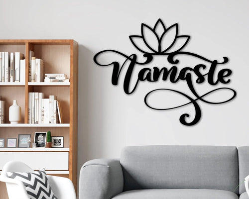 Namaste Metal Wall Sign Namaste Meditation Lotus Flower Yoga Studio Decor Yoga Decor Meditation Art - 8 inches - metal sign
