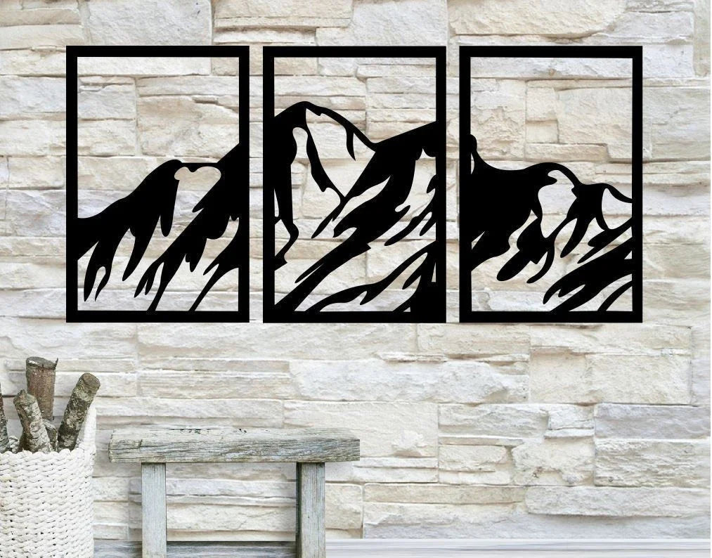 Three Piece Mountain 3 Piece Metal Mountain Decor - 8 inches - metal sign