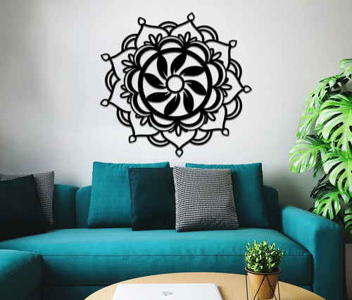 Mandala Lotus Metal Wall Decor Yoga Decor Metal Mandala Art Home Office Living Room Decoration Metal Mandala Decor - 8 inches - metal sign
