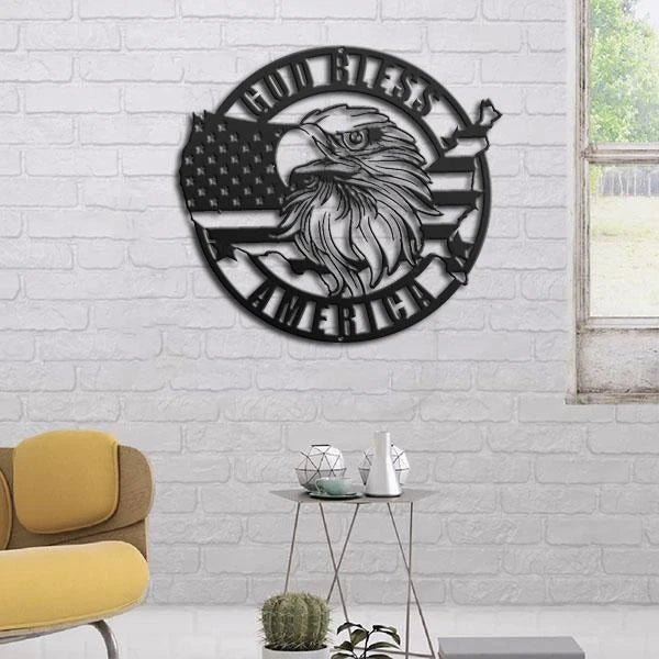 American Flag With Eagle Cut Metal Sign - 8 inches - metal sign